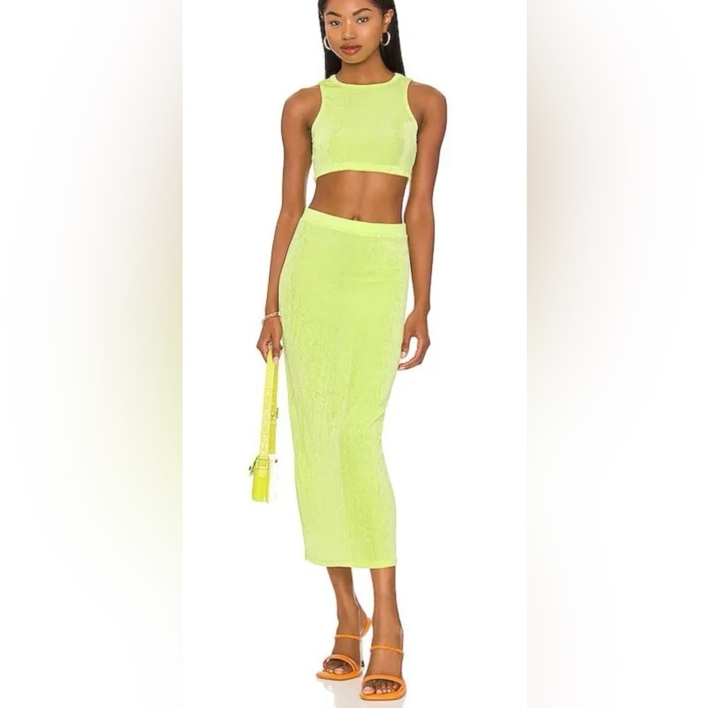 Revolve h:ours Natalia Crop Top And Skirt In Acid Lime Size Small